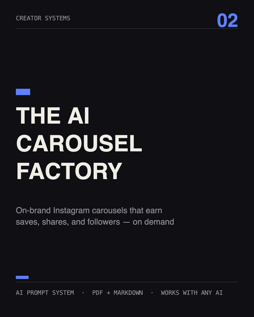 The AI Carousel Factory — Instagram carousel prompt system, product cover
