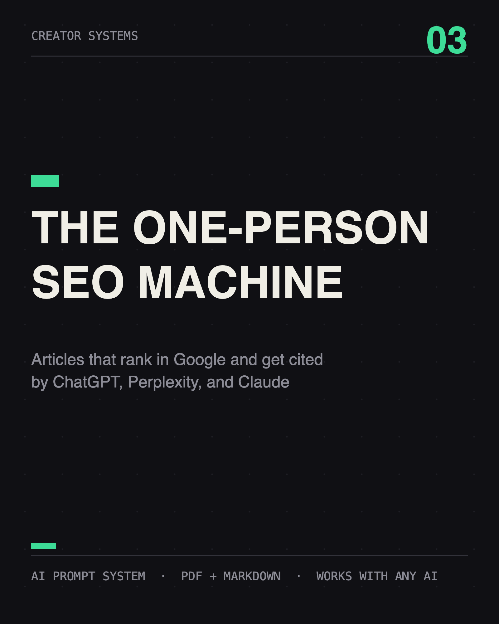 The One-Person SEO Machine — SEO and AI search prompt system, product cover